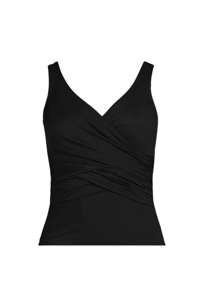 Lands' End Women's Slendersuit Wrap Tankini Top In Black