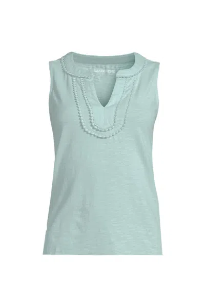 Lands' End Women's Slub Decorative Trim Tank Top In Blue