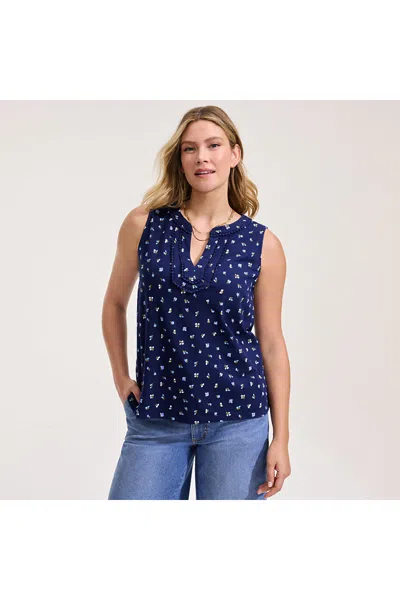 Lands' End Women's Slub Decorative Trim Tank Top In Blue