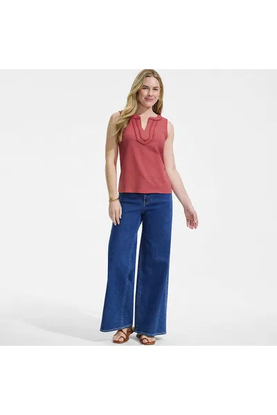 Lands' End Women's Slub Decorative Trim Tank Top In Red