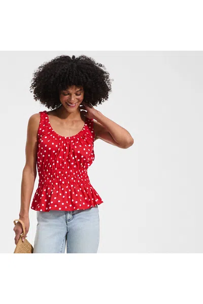Lands' End Women's Slub Rouched Tank Top In Red