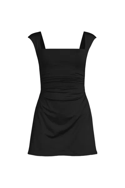 Lands' End Women's Smoothing Square Neck Ruched Swim Dress Swimsuit In Black