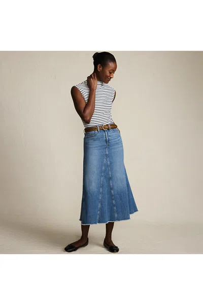 Lands' End Women's Soft Denim Godet Midi Skirt In Blue