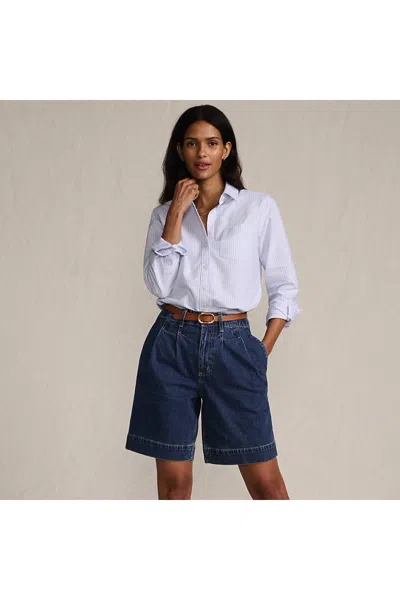 Lands' End Women's Soft Denim High Rise 7" Pleated Trouser Shorts In Multi