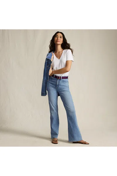 Lands' End Women's Soft Denim High Rise Classic Flare Jeans In Blue
