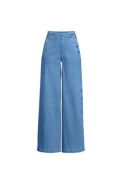 Lands' End Women's Soft Denim High Rise Mariner Panel Extra Wide Leg Pants In Blue
