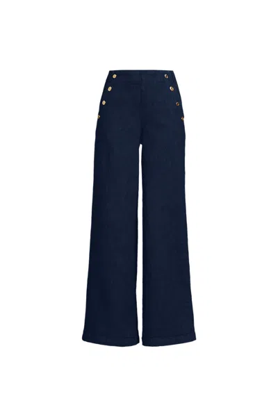 Lands' End Women's Soft Denim High Rise Mariner Panel Extra Wide Leg Pants In Blue