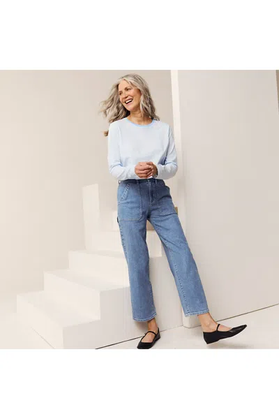 Lands' End Women's Soft Denim High Rise Utility Cargo Ankle Jeans In Blue