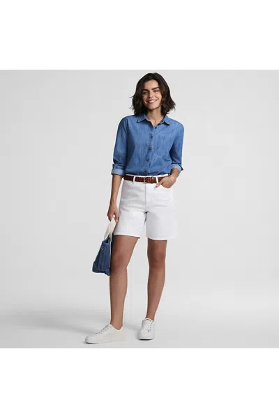 Lands' End Women's Soft Denim Mid Rise 7" Jean Shorts In White