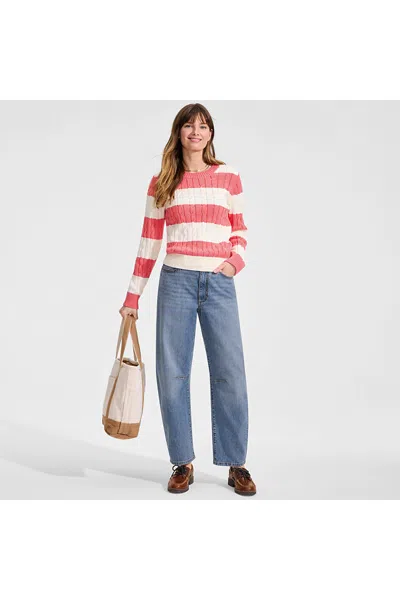 Lands' End Women's Soft Denim Mid Rise Relaxed Barrel Leg Ankle Jeans In Blue