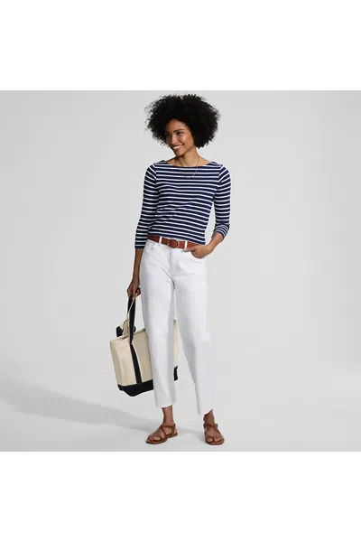 Lands' End Women's Soft Denim Mid Rise Relaxed Straight Crop Jeans In White