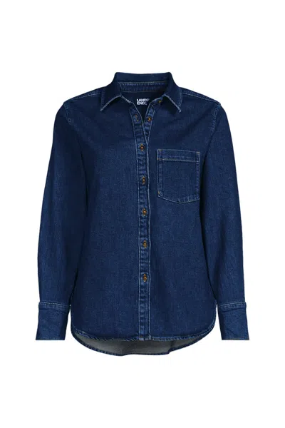 Lands' End Women's Soft Denim Twill Button Front Shirt In Blue