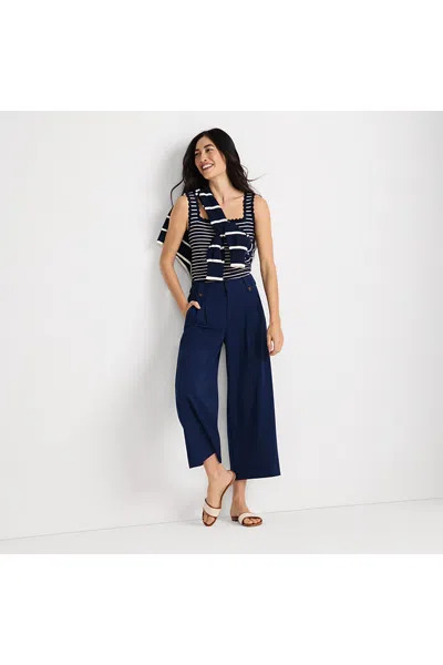 Lands' End Women's Soft Polish High Rise Wide Leg Crop Pants In Blue