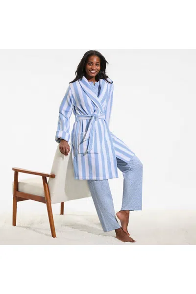 Lands' End Women's Soft Terry Long Sleeve Knee Length Robe In Blue