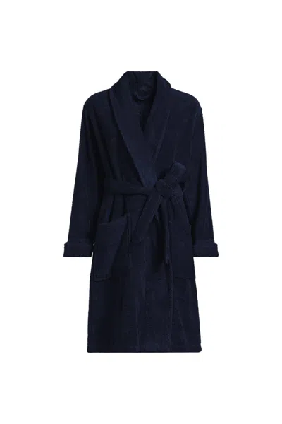 Lands' End Women's Soft Terry Long Sleeve Knee Length Robe In Blue