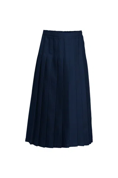 Lands' End Women's Solid Pleated Skirt Ankle Length In Blue