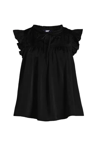 Lands' End Women's Split Neck Satin Ruffle Blouse In Black