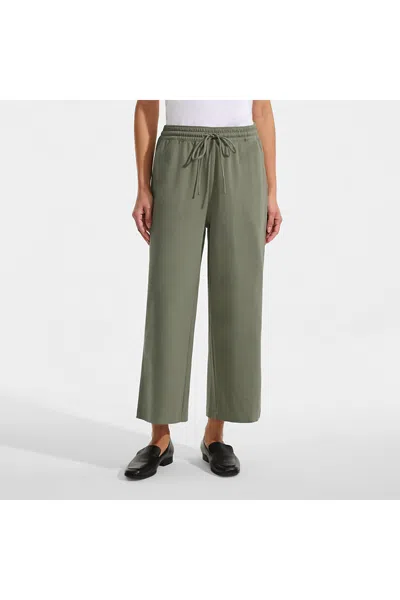 Lands' End Women's Sport Knit Elastic Waist Wide Leg Crop Pants In Green