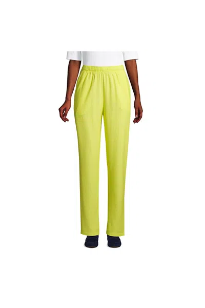Lands' End Women's Sport Knit High Rise Elastic Waist Pull On Pant - Print In Yellow