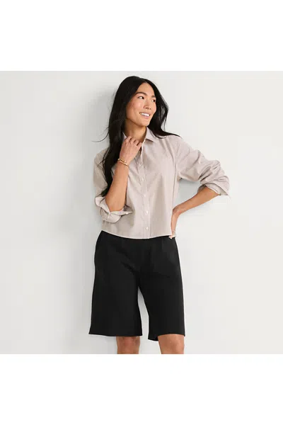 Lands' End Women's Sport Knit High Rise Pleated 12" Bermuda Shorts In Black