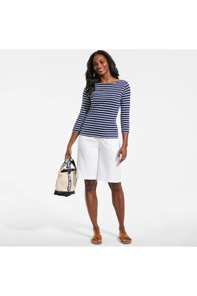 Lands' End Women's Sport Knit High Rise Pleated 12" Bermuda Shorts In White