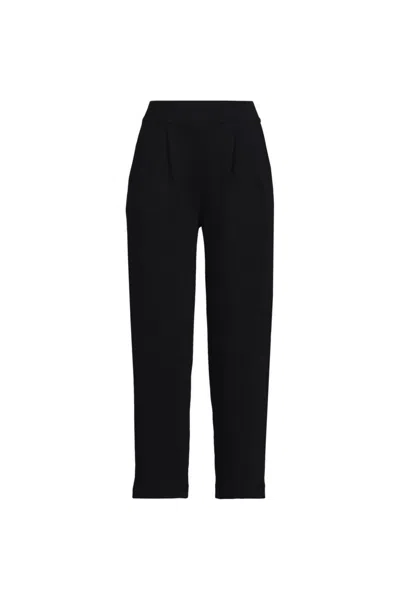 Lands' End Women's Sport Knit High Rise Pleated Straight Leg Crop Pants In Black