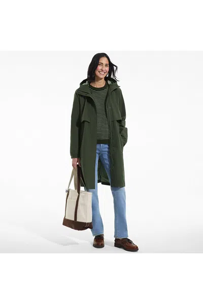 Lands' End Women's Squall Packable Long Raincoat In Green