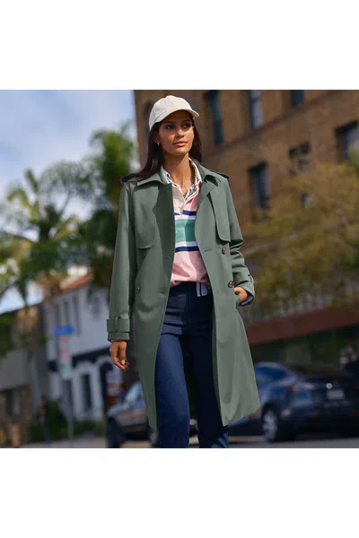 Lands' End Women's Squall Waterproof Modern Trench Raincoat In Green