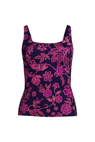 Lands' End Women's Square Neck Underwire Tankini Swimsuit Top In Purple