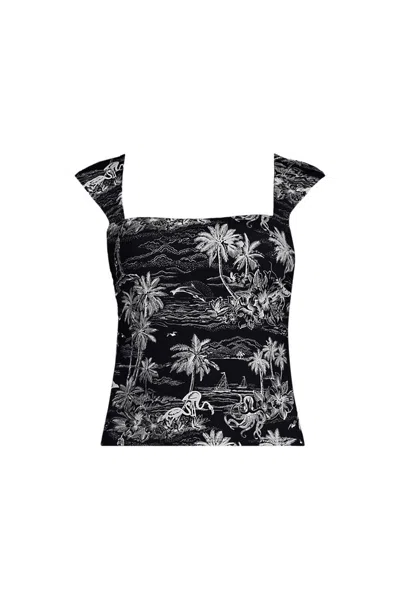 Lands' End Women's Square Neck Underwire Tankini Top In Black