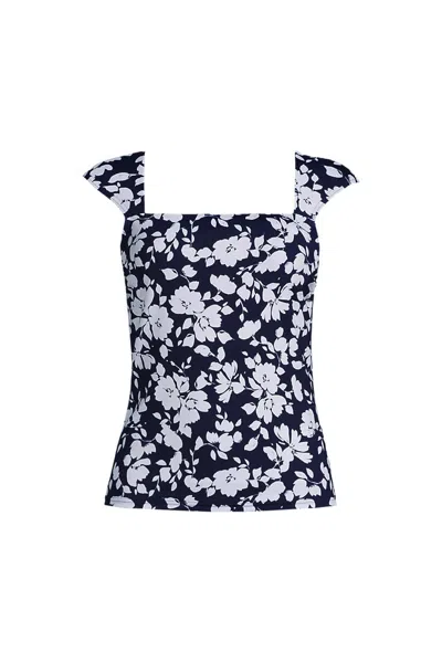 Lands' End Women's Square Neck Underwire Tankini Top In Blue