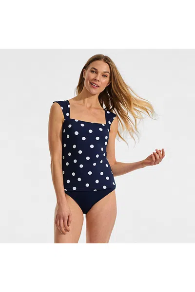 Lands' End Women's Square Neck Underwire Tankini Top In Blue