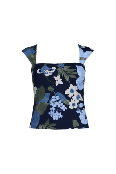 Lands' End Women's Square Neck Underwire Tankini Top In Blue