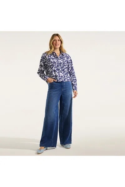 Lands' End Women's Starfish Denim High Rise Wide Leg Jeans In Blue