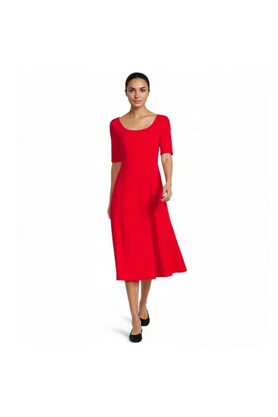 Lands' End Women's Starfish Elbow Sleeve Midi Fit And Flare Dress In Red