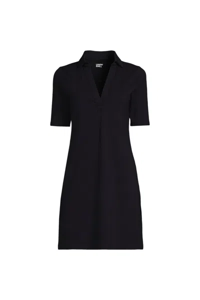 Lands' End Women's Starfish Elbow Sleeve Polo Dress In Brown