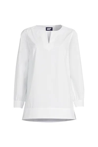 Lands' End Women's Stretch Broadcloth Long Sleeve Split Neck Tunic In White