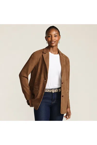 Lands' End Women's Suede Boyfriend Blazer In Brown