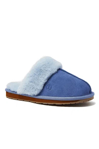 Lands' End Women's Suede Furry Lined Indoor Outdoor Slippers In Blue