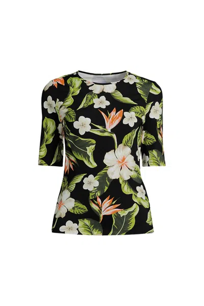 Lands' End Women's Sunshade Upf 50 Elbow Sleeve Rash Guard Swim Tee In Multi