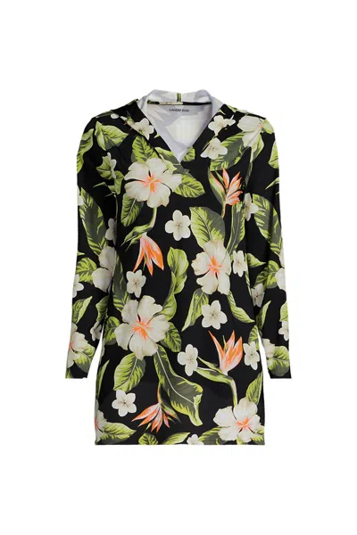 Lands' End Women's Sunshade Upf 50 Hooded Mini Swim Swim Cover-up Dress In Black