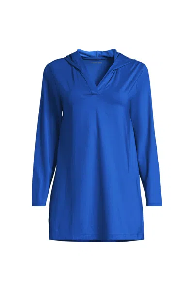 Lands' End Women's Sunshade Upf 50 Hooded Mini Swim Swim Cover-up Dress In Blue