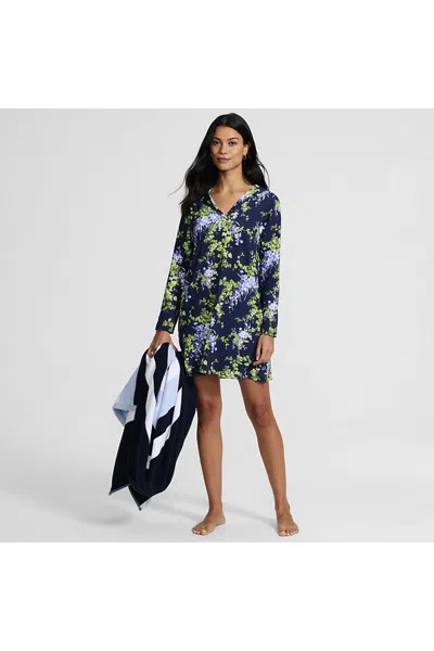 Lands' End Women's Sunshade Upf 50 Hooded Mini Swim Swim Cover-up Dress In Blue