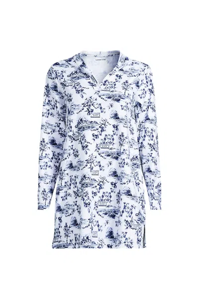 Lands' End Women's Sunshade Upf 50 Hooded Mini Swim Swim Cover-up Dress In Blue