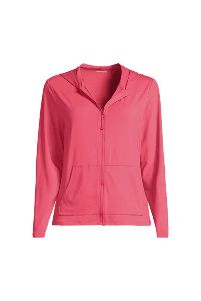 Lands' End Women's Sunshade Upf 50 Hooded Zip Front Rash Guard In Pink