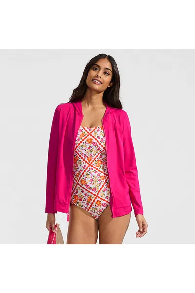 Lands' End Women's Sunshade Upf 50 Hooded Zip Front Rash Guard In Red