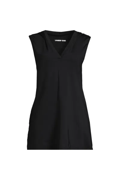 Lands' End Women's Sunshade Upf 50 Quickdry Sleeveless Mini Swim Cover-up Dress In Black