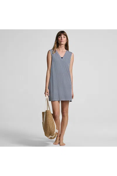 Lands' End Women's Sunshade Upf 50 Quickdry Sleeveless Mini Swim Cover-up Dress In Gray