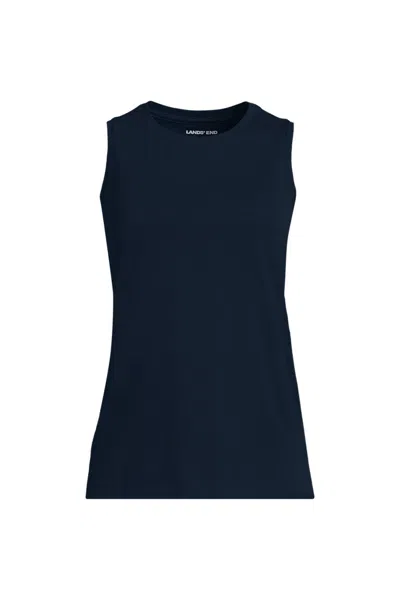 Lands' End Women's Supima Cotton Crew Neck Tank In Blue