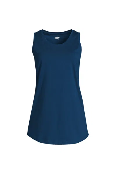 Lands' End Women's Supima Cotton Tunic Tank Top In Blue